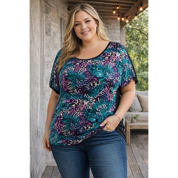 torrid Tops - Torrid Animal Print Short Sleeved Top Multi Colored Plus Size 2 18/20 2X HW492
